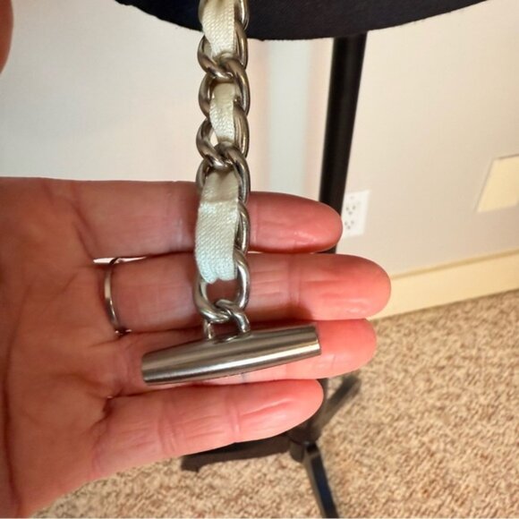 Silver Chain Belt with White Fabric Lacing Braided Weaved Y2K 90s - Picture 4 of 7